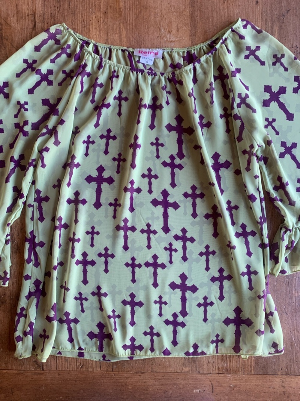 Reina Olga Lime Green Cross Print Blouse